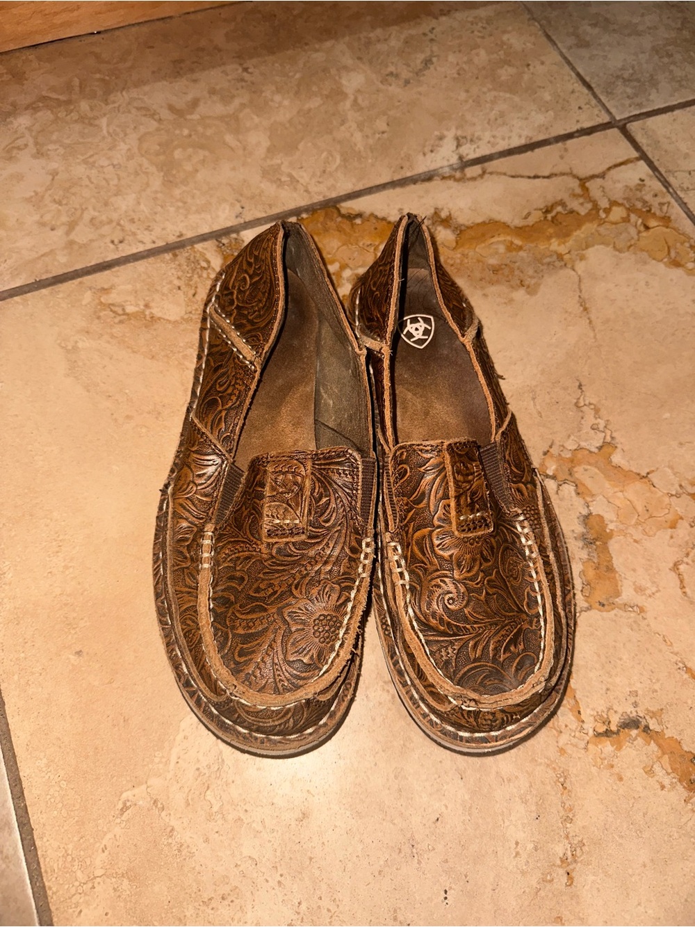 Ariat Cruiser Brown Floral Embossed Western Slip On Shoes Size 6B